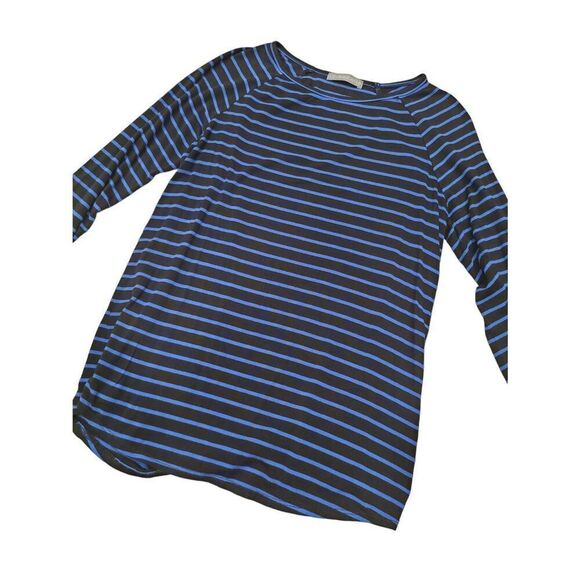 Loveappella Blue And Black Striped 3/4 Sleeve Top Womens Size Small Stretch Comf - Picture 2 of 5